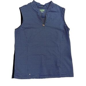Tail Top Womens Large Blue Sleeveless Patterned Halfzip‎ Collar Activewear